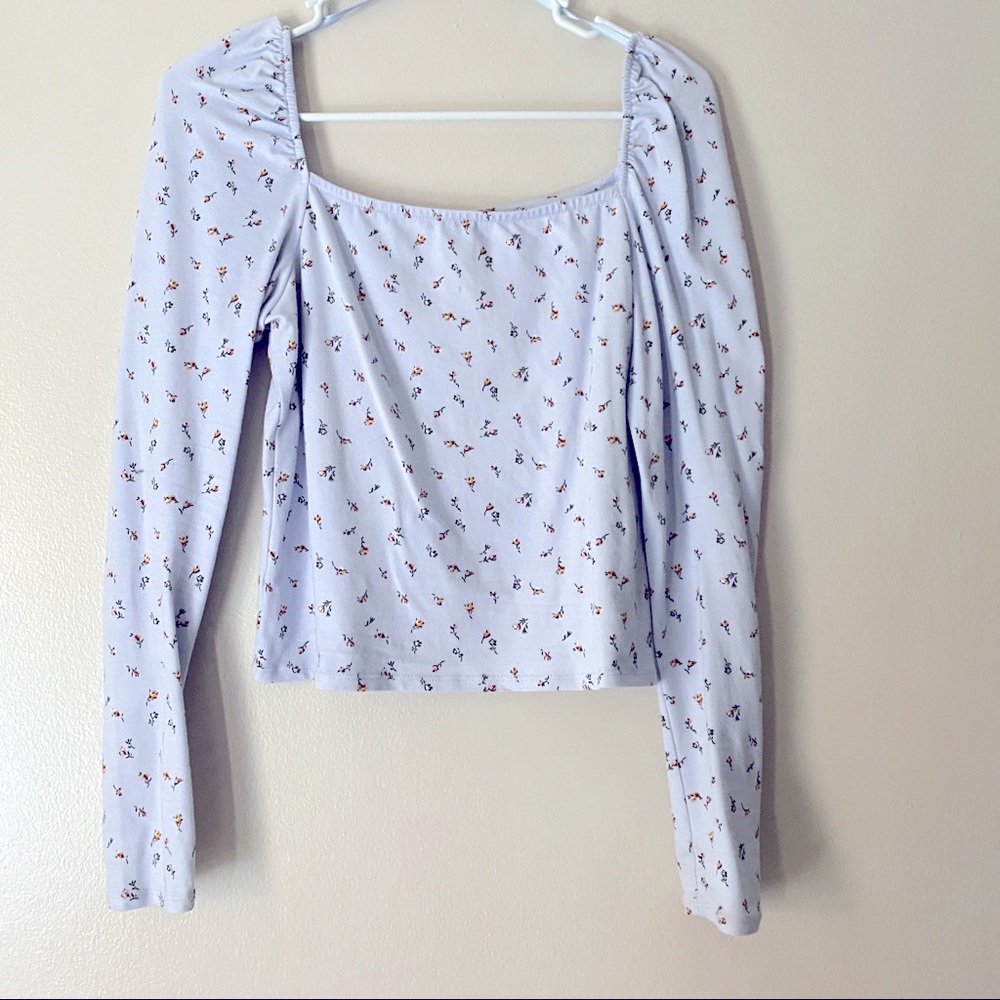Floral Square Neckline Long Sleeve